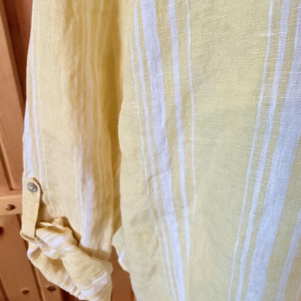 J. Jill Yellow and White Striped Button-Down Linen Top - Picture 3 of 6